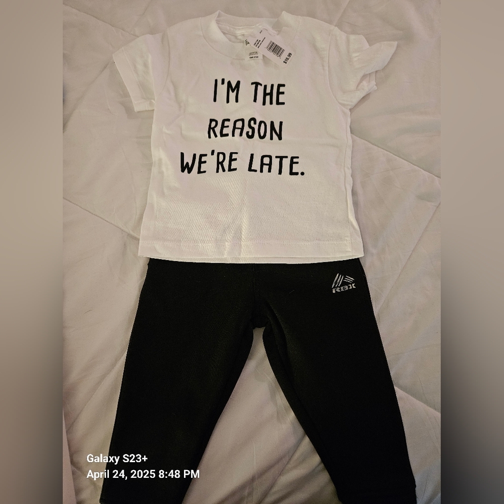 White Graphic Tee and Black Leggings Set